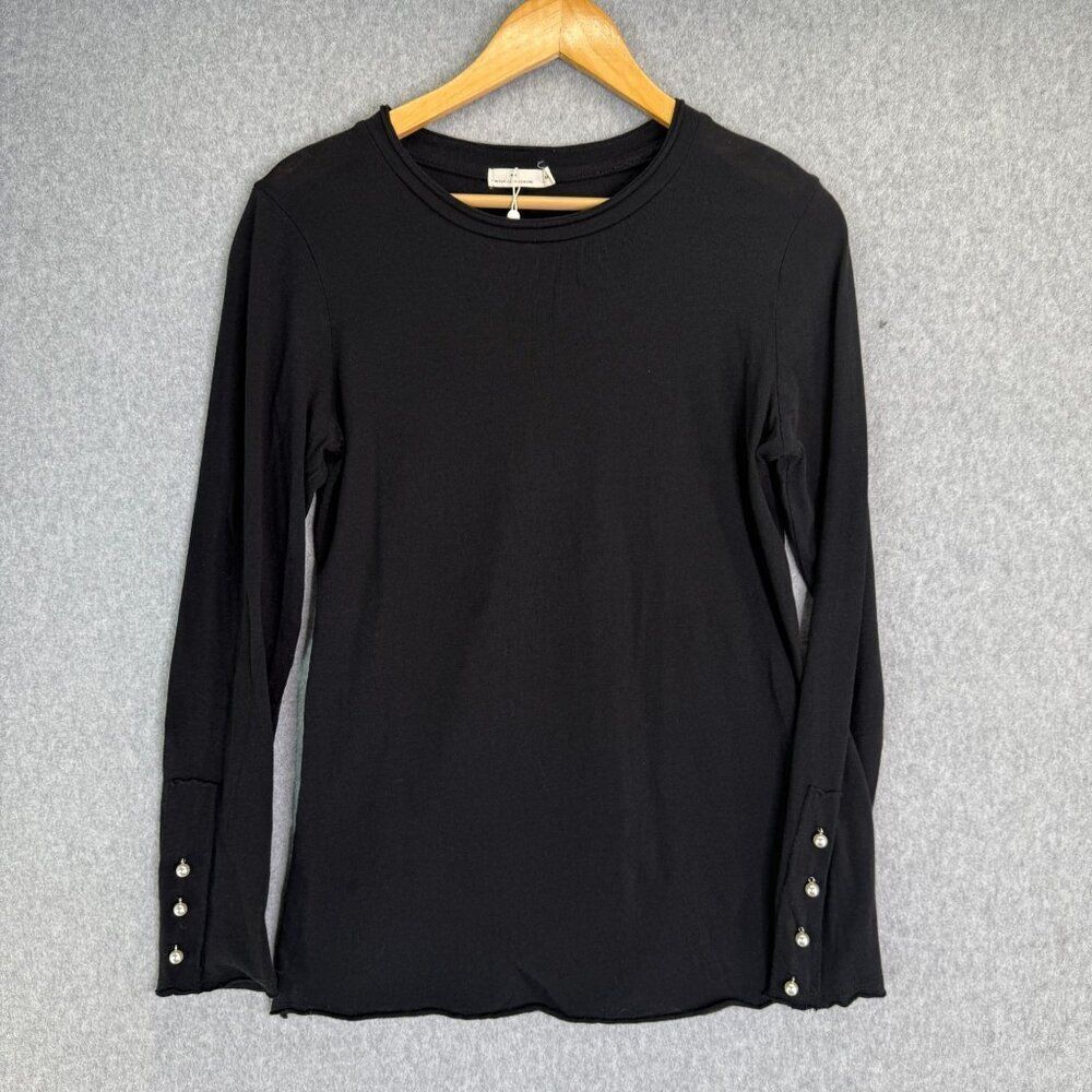 Michelle by Comune Medium Black Blouse Pearl Button Long Sleeve Granger Top‎